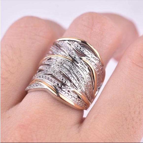 New Two Tone Luxury 925 Silver Beautiful Diamond Ring - Picture 6 of 6